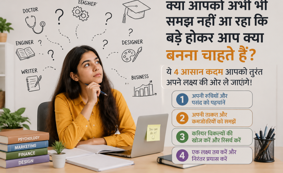 क्या आपको अभी भी समझ नहीं आ रहा कि बड़े होकर आप क्या बनना चाहते हैं? ये 4 आसान कदम [4 excellent and powerful ways]आपको तुरंत अपने लक्ष्य की ओर ले जाएंगे!